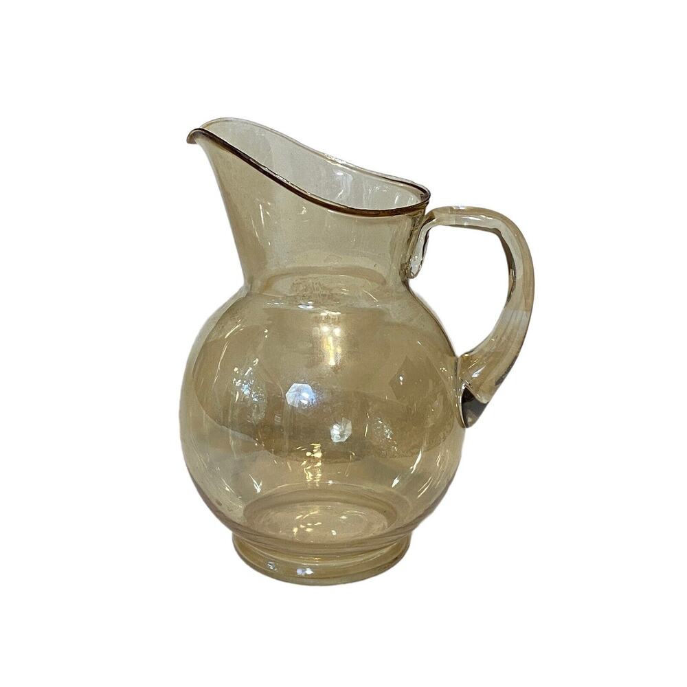 Vintage Amber Tinted Yellow Art Glass Pitcher MCM